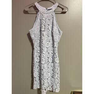 Lulus Ice Blue Lace Halter Dress Floral Lace Cocktail Dress Size M
